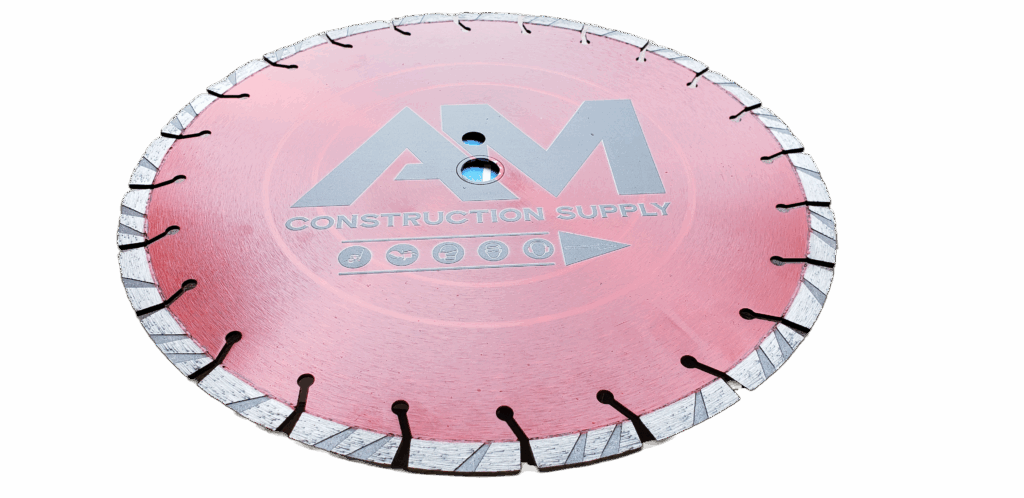 stone cutting diamond blade with tensioned steel core and cooling vents, designed for precise cutting of granite, marble, and stone materials.
