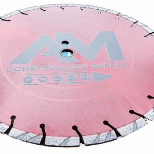 Close-up image of a segmented stone cutting diamond blade with tensioned steel core and cooling vents, designed for precise cutting of granite, marble, and stone materials.