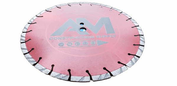 Close-up image of a segmented stone cutting diamond blade with tensioned steel core and cooling vents, designed for precise cutting of granite, marble, and stone materials.